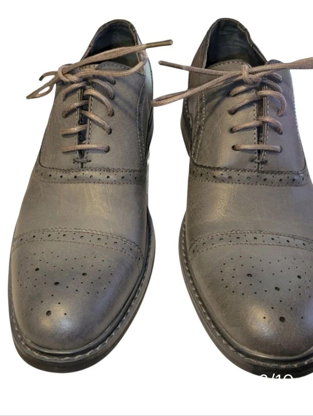 Perry Ellis Portfolio Bryant Gray Vegan Leather Wingtip Oxfords - Men’s 7.5